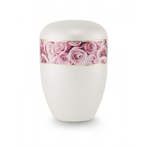 Biodegradable Urn (Pearl with Pink Rose Border)